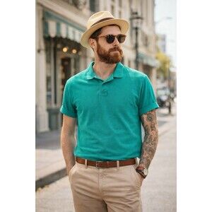 Vintage Levi's Polo Shirt Teal Pique Mens Size XL Dead Stock 80s Capital E Logo
